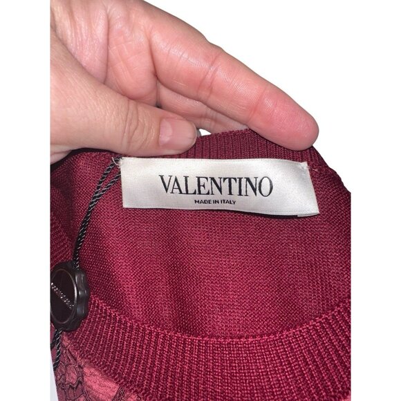 Valentino Guipure Lace & Wool Knit long Sleeve Dress Abito Sz M Red $3290 - Picture 7 of 14